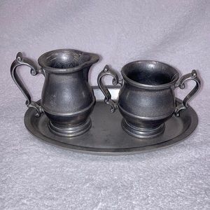 Vintage Metal Pewter Sugar Bowl & Creamer Set Collectible - Nice Collectible!